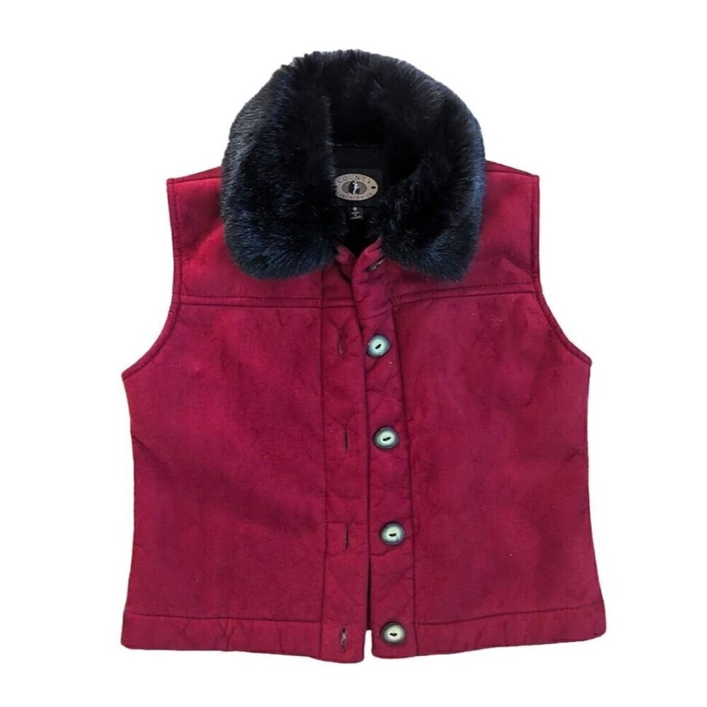 County Clothing Co. Vintage Women's Vest Faux Fur Collar Red Velvet Small - Picture 1 of 6